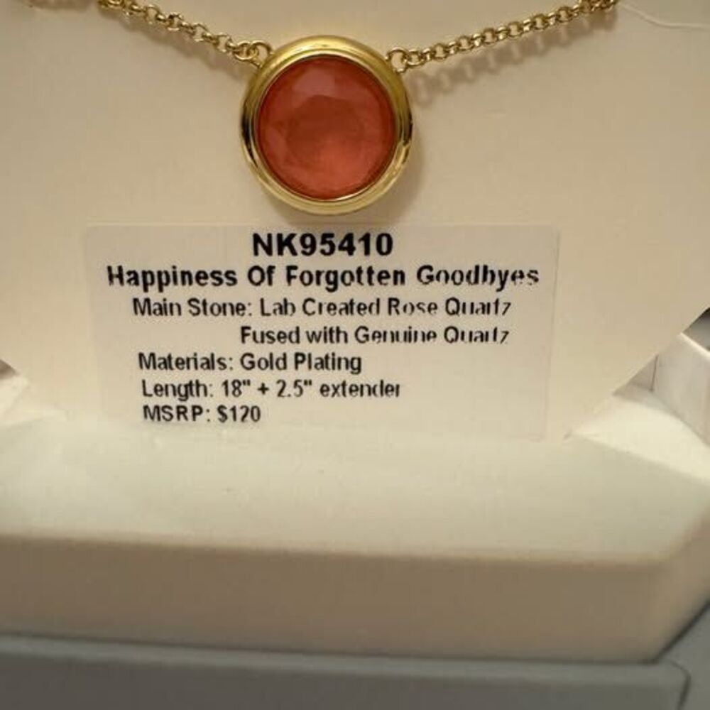 Bomb Party Necklace NK95410 "Happiness of Forgotten Goodbyes" Rose Quartz/Gold